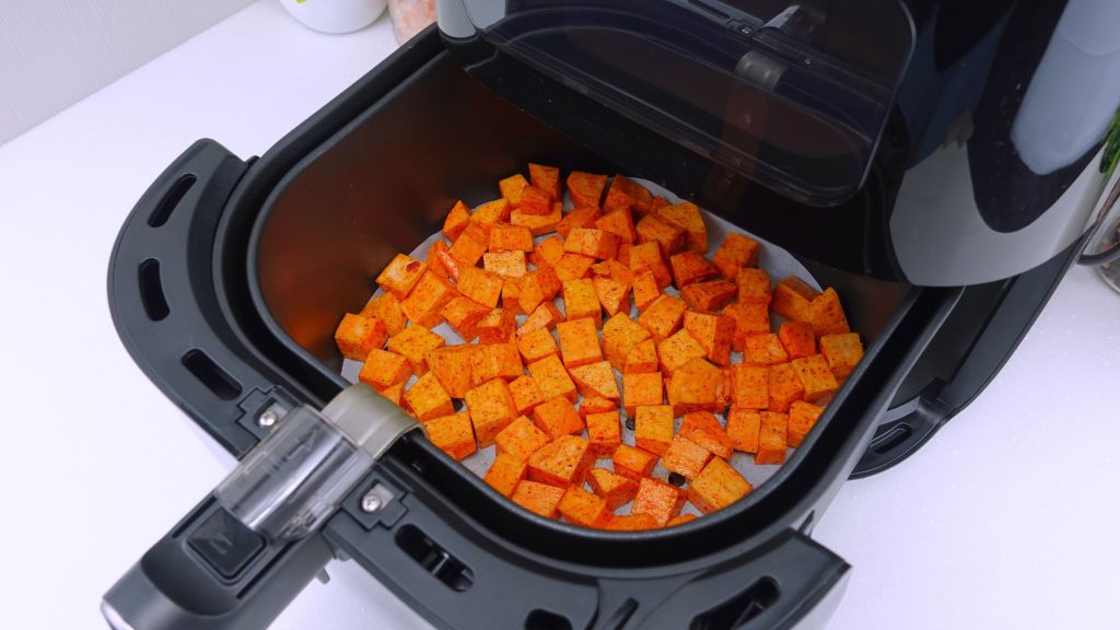 Cooking Air Fryer Sweet Potato Cubes in Air Fryer