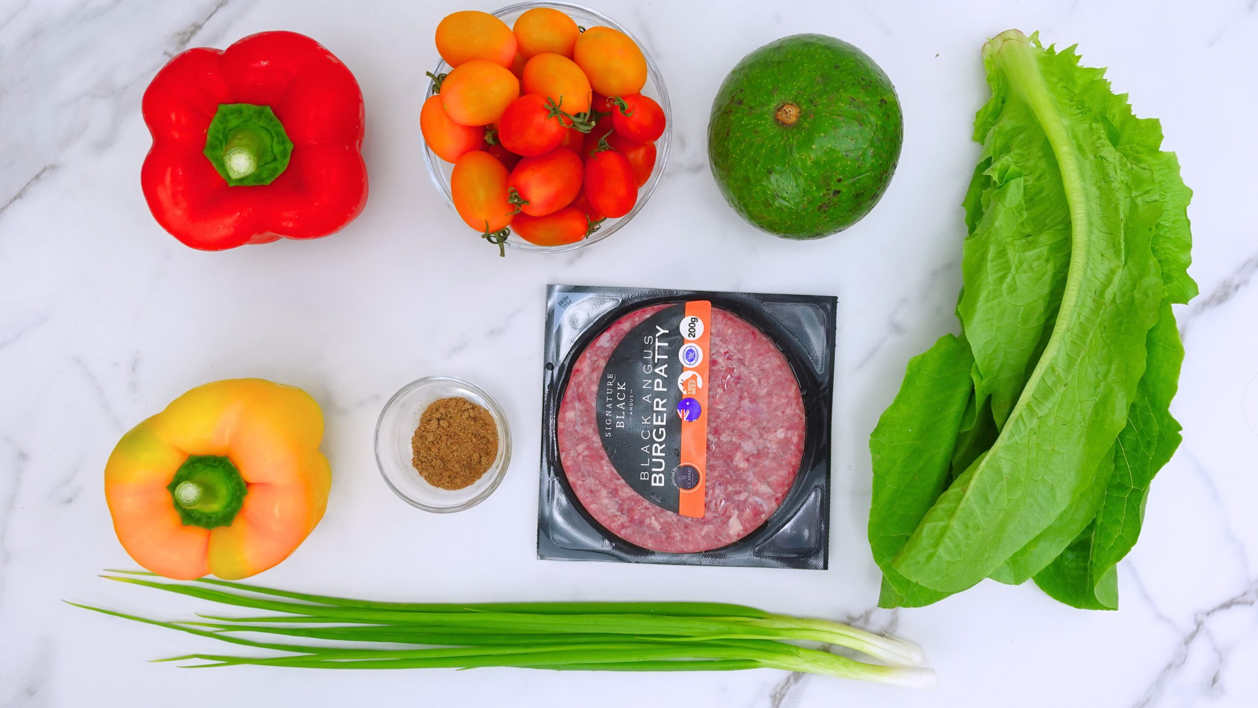 Ingredients for taco salad with creamy cilantro dressing scaled