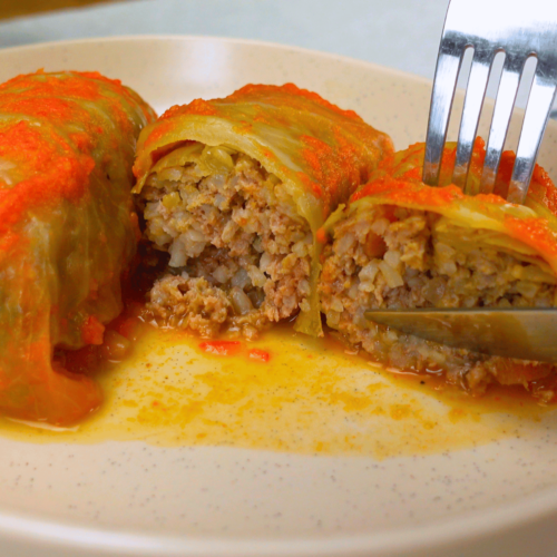 Final serving of homemade golumpki (stuffed cabbage rolls)