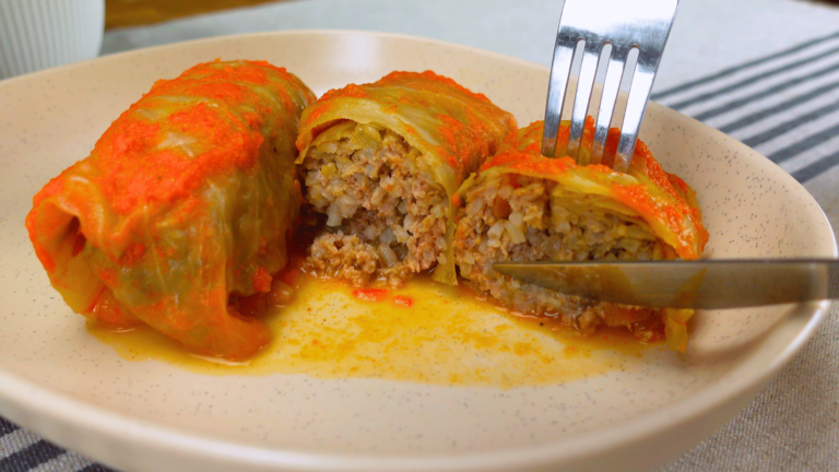 Final serving of homemade golumpki (stuffed cabbage rolls)