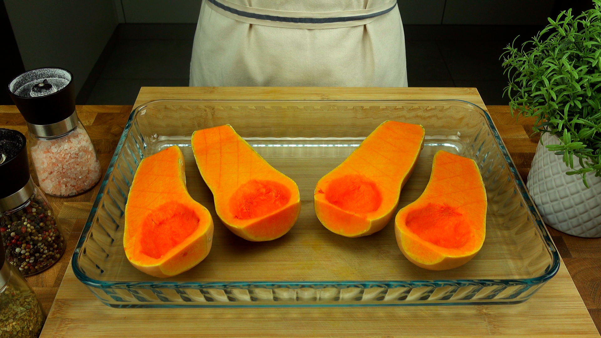 Butternut squash ready for baking.