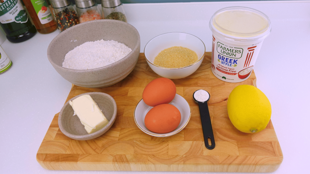 Ingredients for lemon blueberry muffins.
