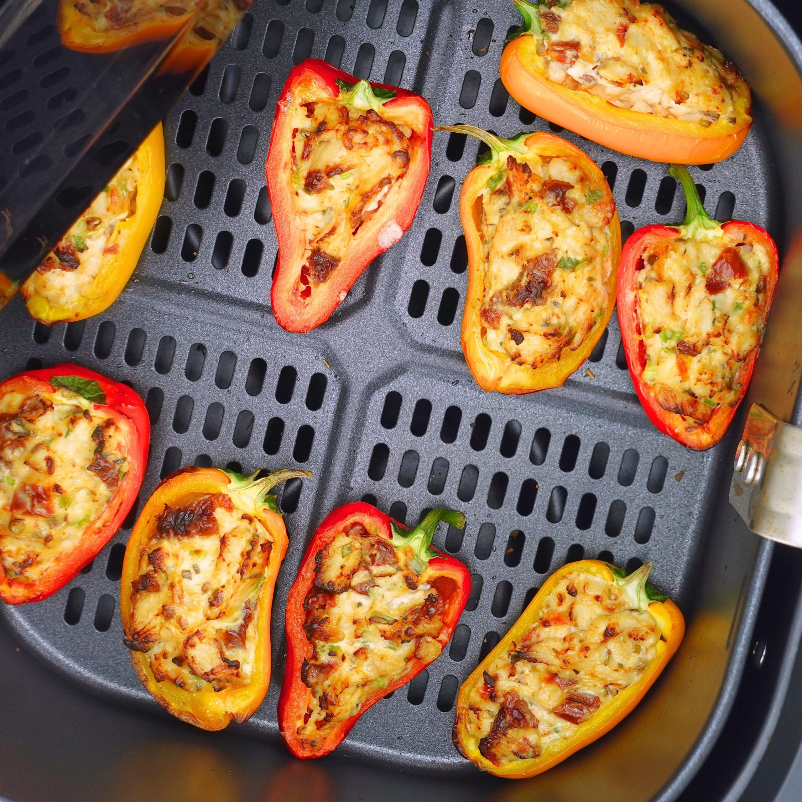 Golden-brown ranch chicken bites fresh out of the air fryer