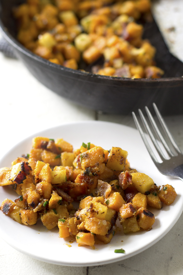 Sweet potato bacon apple hash on plate